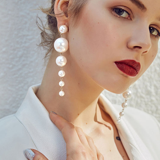 Exaggerated Pearl Flower Earrings – Elegant Statement Jewelry for Women