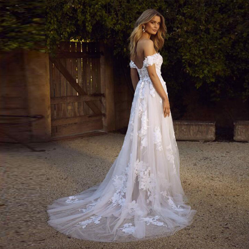A-Line Lace Off The Shoulder Wedding Dresses