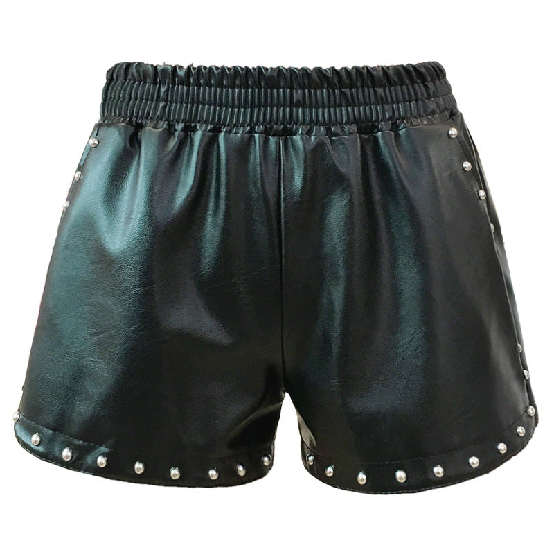 Women's High-Waist A-Line Leather Shorts