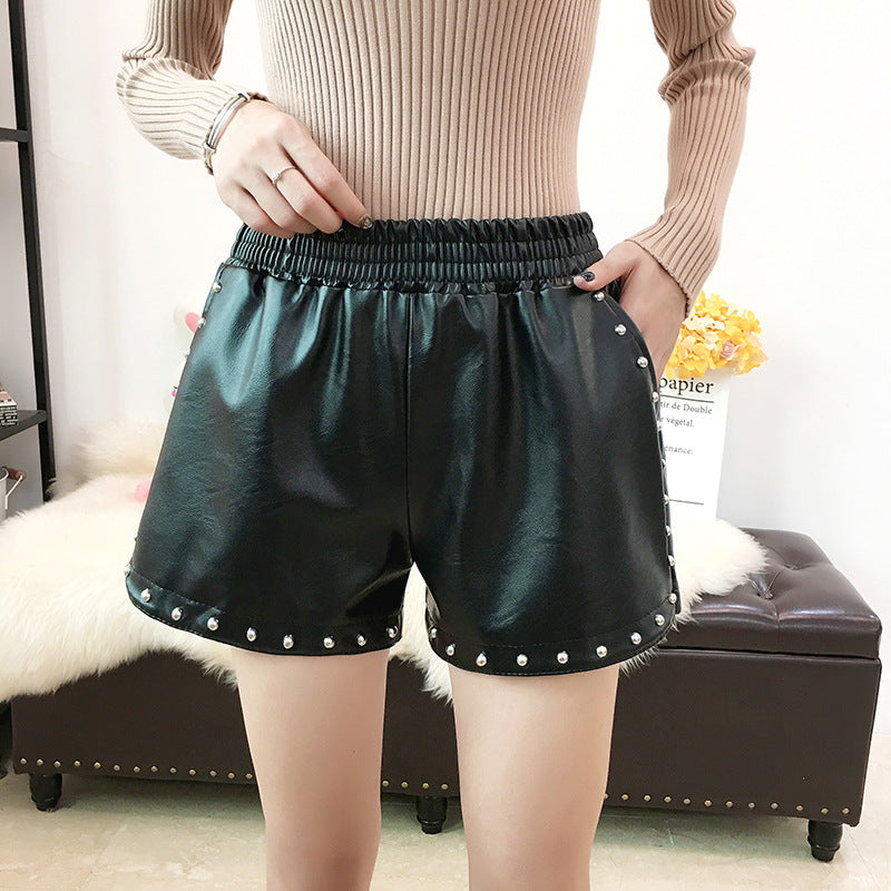 Women's High-Waist A-Line Leather Shorts