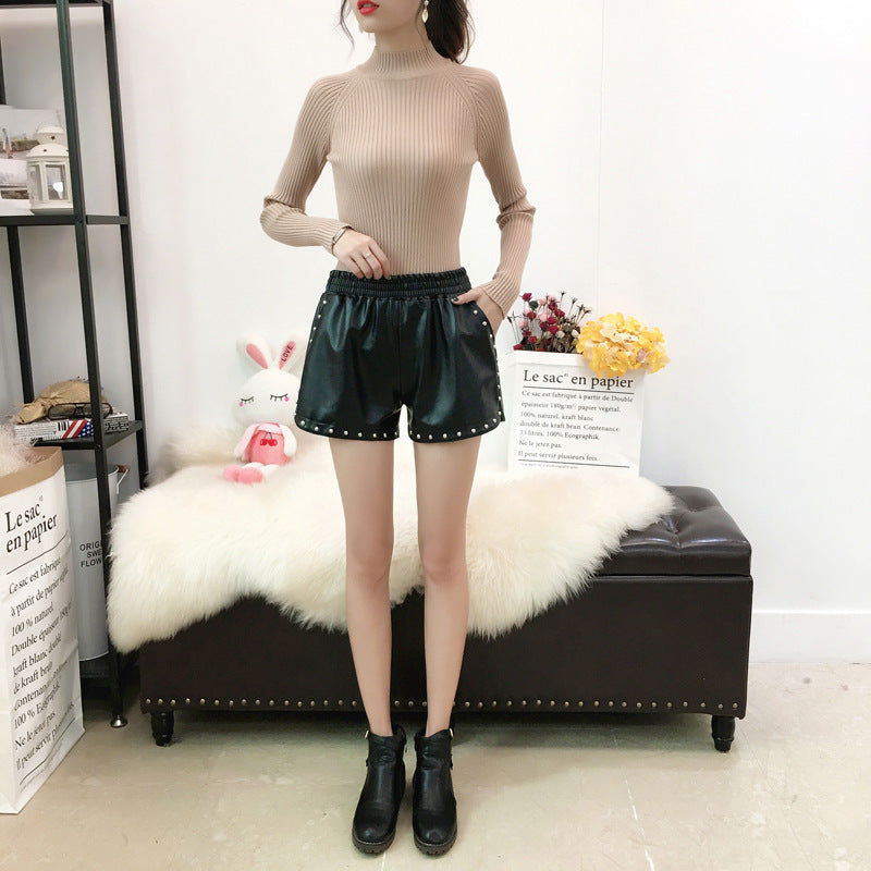 Women's High-Waist A-Line Leather Shorts