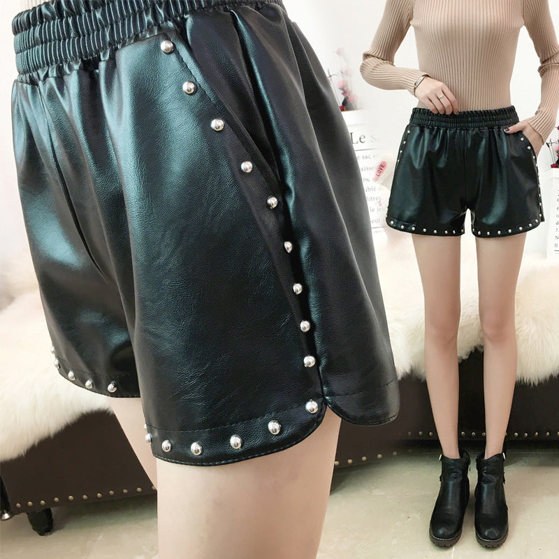 Women's High-Waist A-Line Leather Shorts