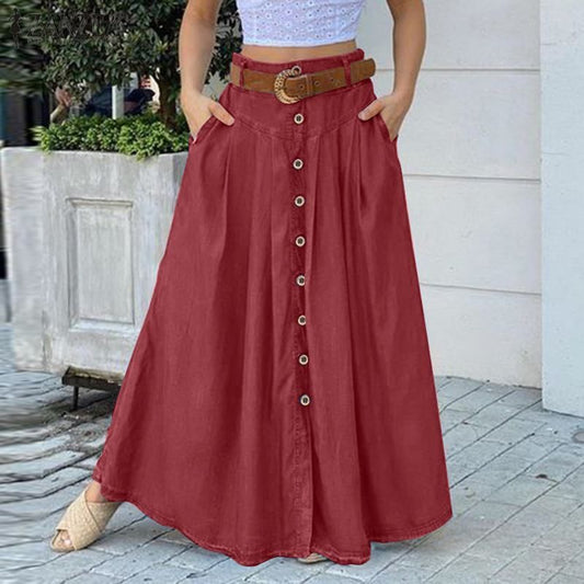 Stylish High Waist Solid Long Skirts