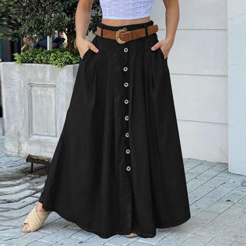 Stylish High Waist Solid Long Skirts