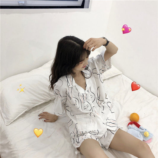 Chic Bunny Print Pajama Set