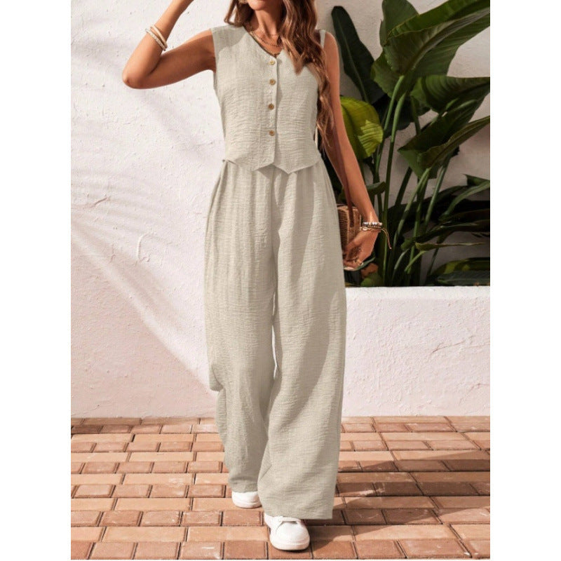 Linen Front Button Vest And Trousers