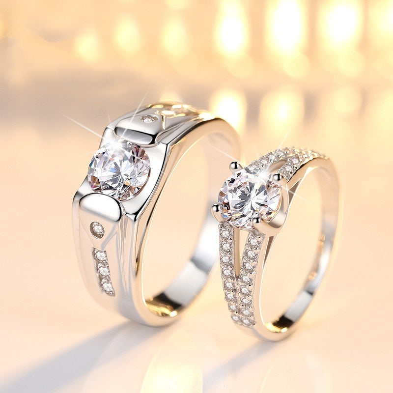 Silver Diamond Couple Rings – Romantic His & Hers Bands (Single or Pair Available)