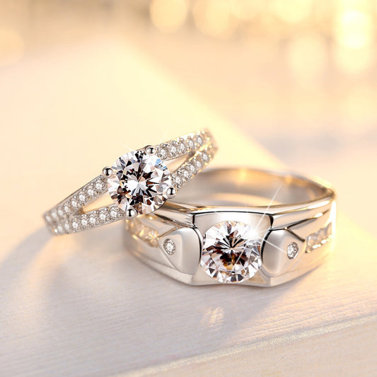 Silver Diamond Couple Rings – Romantic His & Hers Bands (Single or Pair Available)
