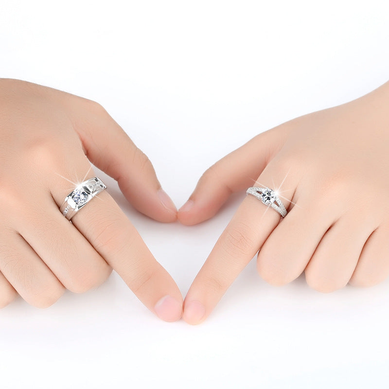 Silver Diamond Couple Rings – Romantic His & Hers Bands (Single or Pair Available)