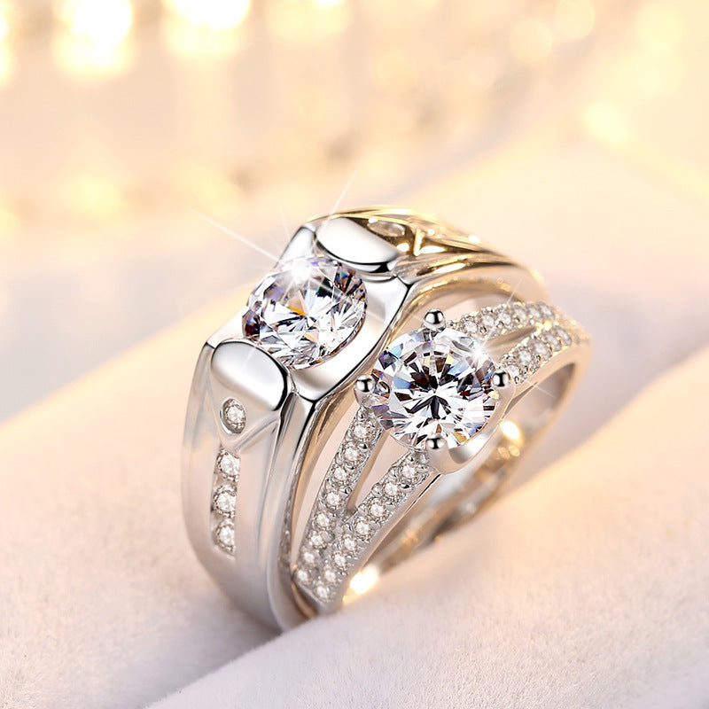 Silver Diamond Couple Rings – Romantic His & Hers Bands (Single or Pair Available)