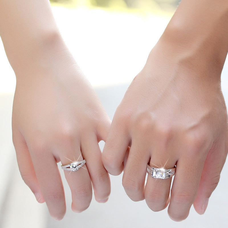 Silver Diamond Couple Rings – Romantic His & Hers Bands (Single or Pair Available)