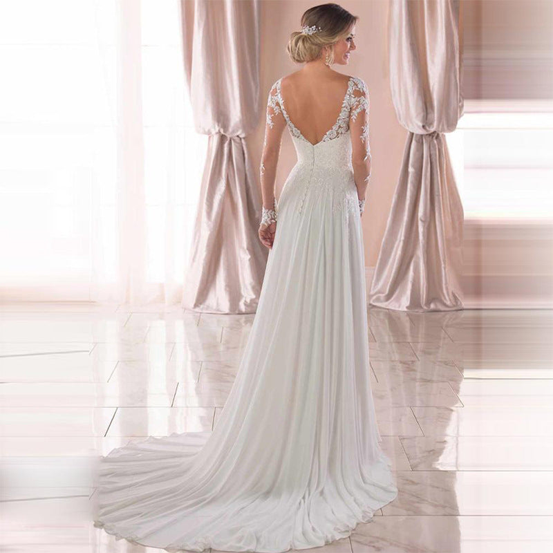 Backless Deep V-Neck Wedding Dress