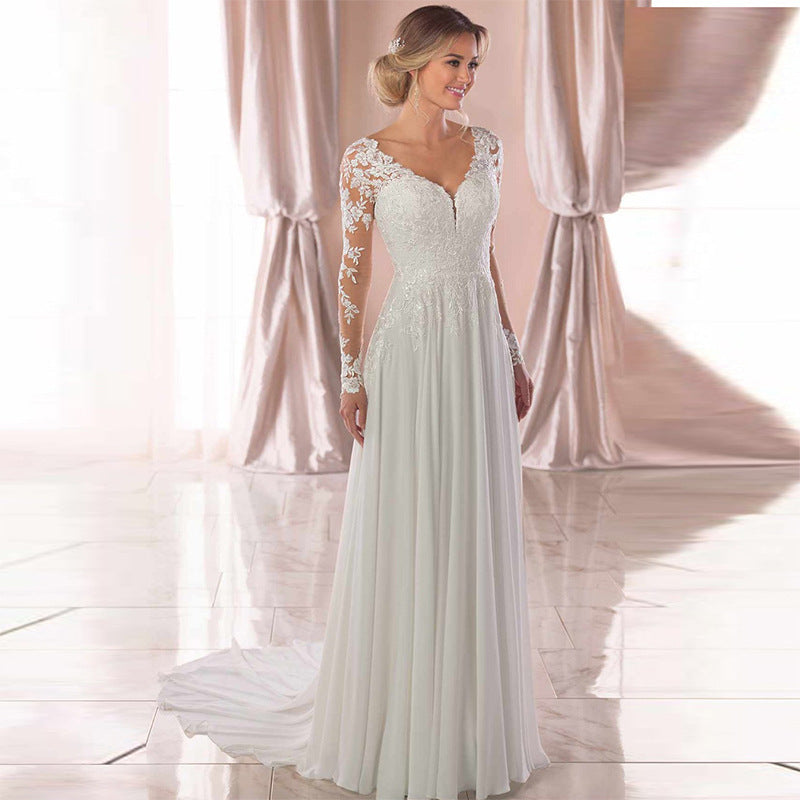 Backless Deep V-Neck Wedding Dress