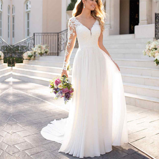 Backless Deep V-Neck Wedding Dress