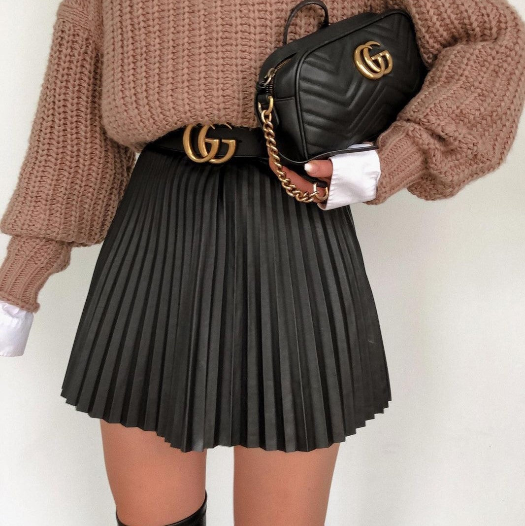 Pleated Knit Mini Skirt