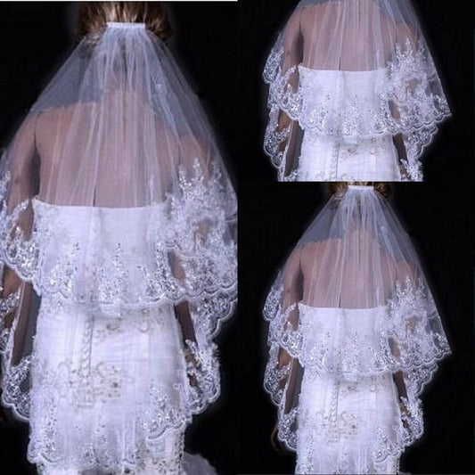 Two Layer Sequin Lace Wedding Veil