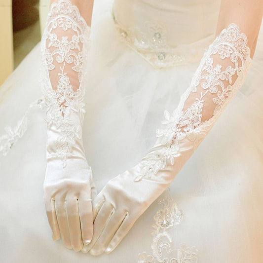 Bridal Satin Lace Embroidered Wedding Gloves