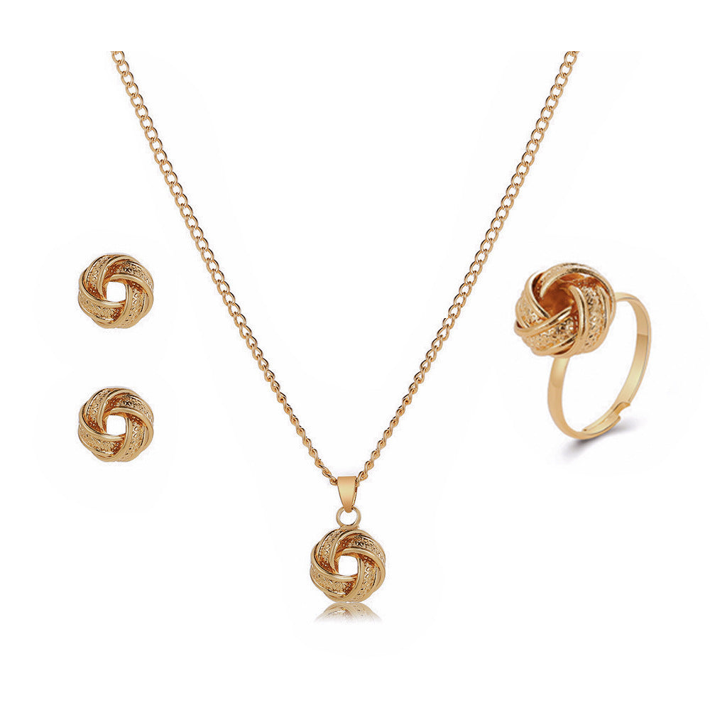 Twisted Bends And Hitches Creative Knotted Necklace Ear Stud Ring Jewelry Set