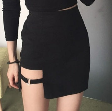 Irregular Hem Black Mini Skirts