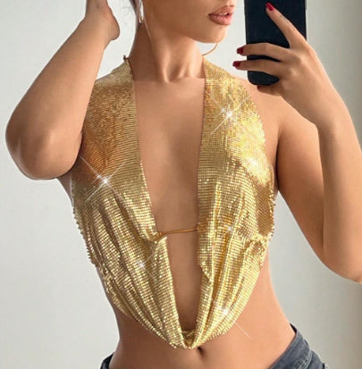 Metallic Sequin Halter vest- Dazzled with Edgy Suspenders