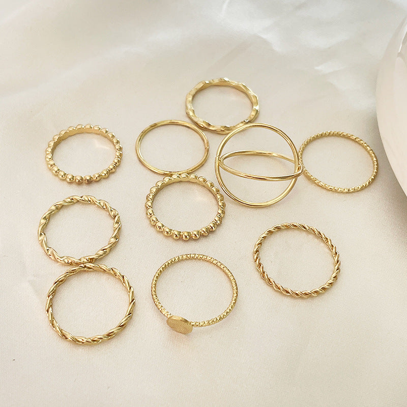 10pcs Knuckle Ring Set – Twist & Cross Design for Women