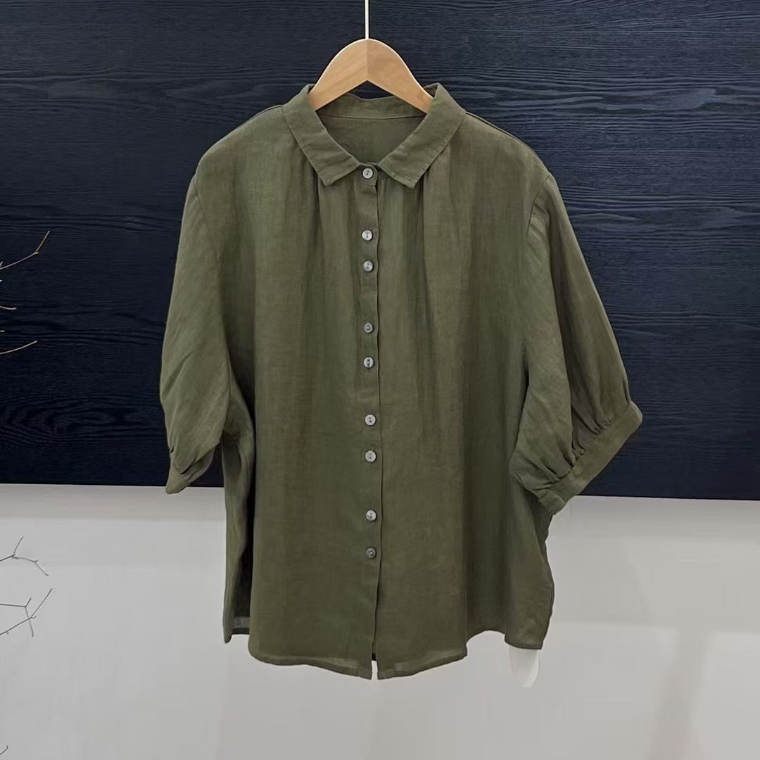 Versatile Breathable Solid Color Linen Women's Shirt