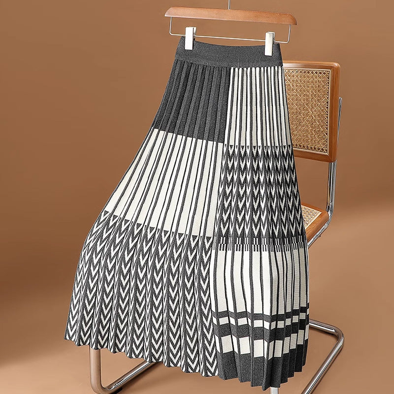 Plaid Knit Pleated Skirt-3 Colors