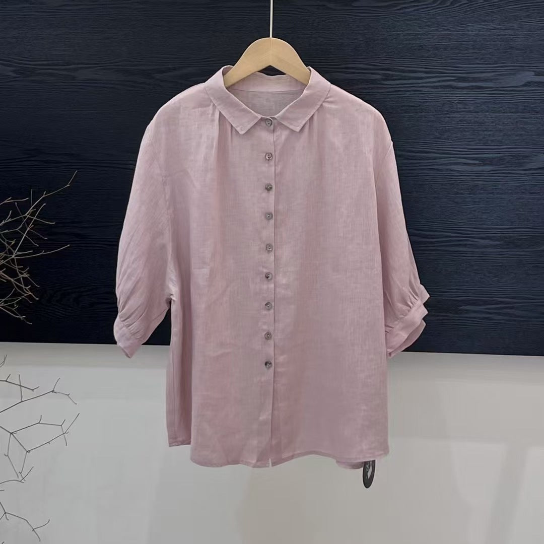 Versatile Breathable Solid Color Linen Women's Shirt