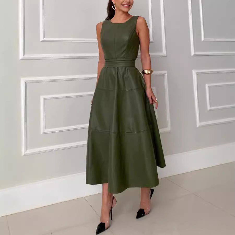 Sleeveless Loose Leather Zipper Dress