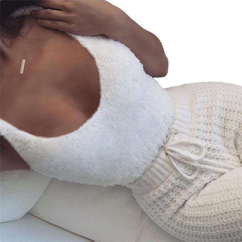 3pcs Crop Tank Top And Drawstring Shorts Pajama Set