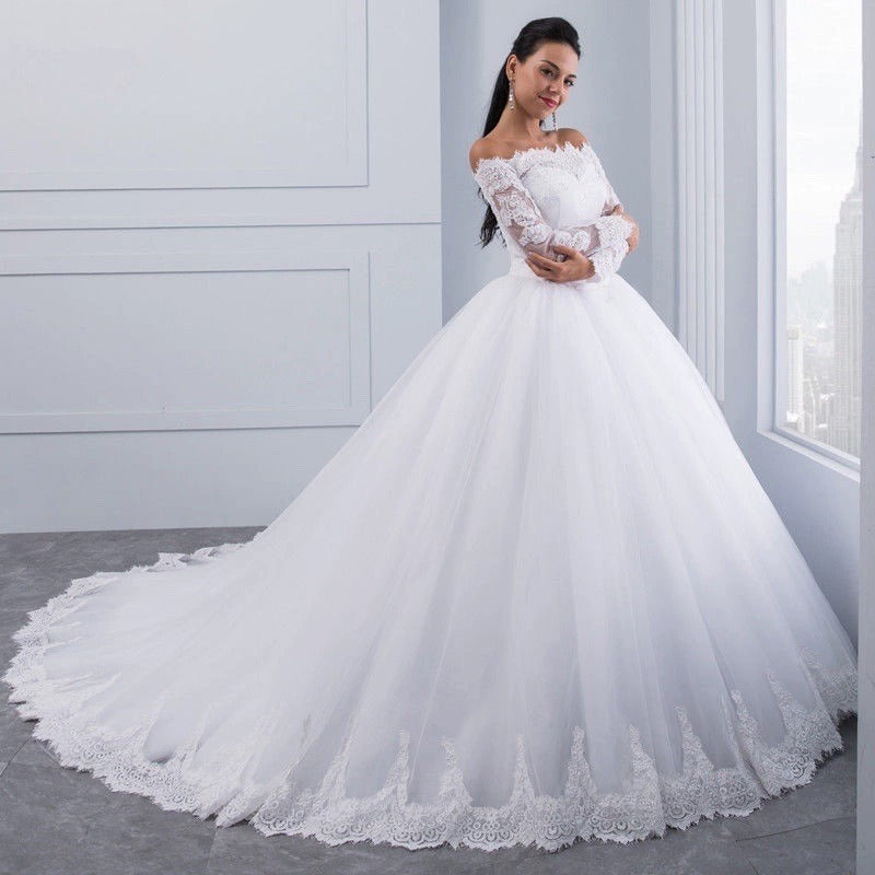 Lace Bridal Gown with Long Trail