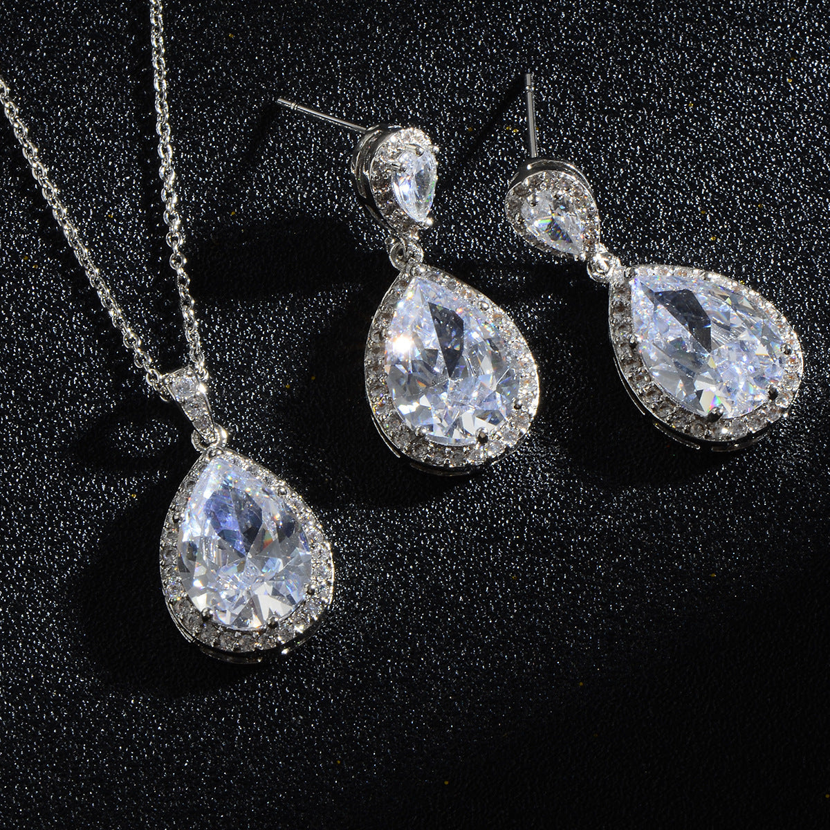 Bright Big Zircon Water Drops Necklace Eardrops Jewelry- Simple & Graceful