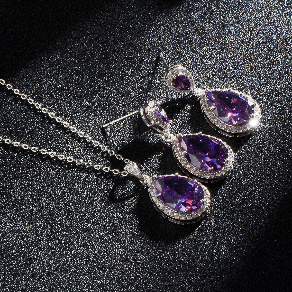 Bright Big Zircon Water Drops Necklace Eardrops Jewelry- Simple & Graceful