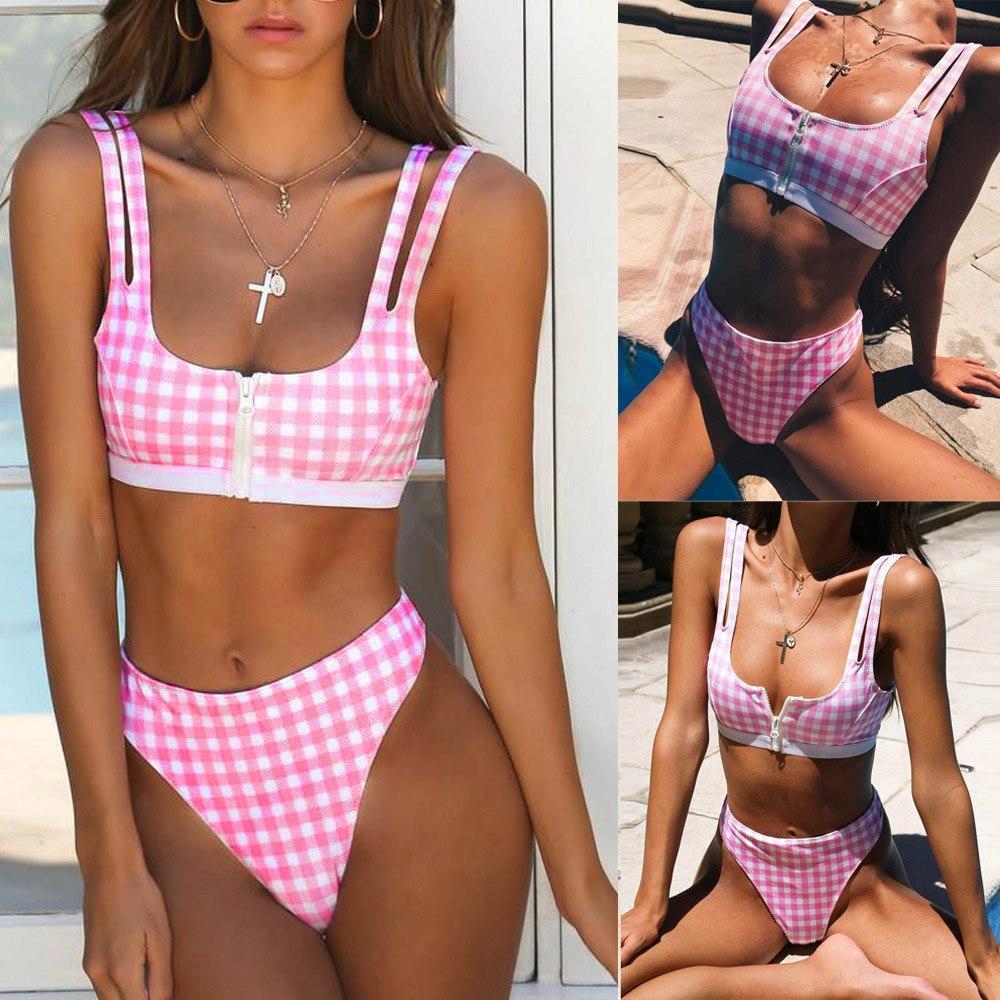 Plaid two-piece swimsuit