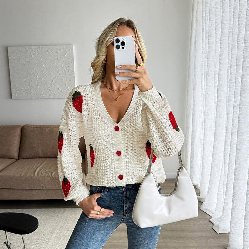 Strawberry Pattern Jacquard Sweater