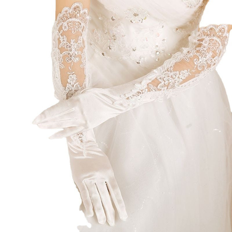 Bridal Satin Lace Embroidered Wedding Gloves