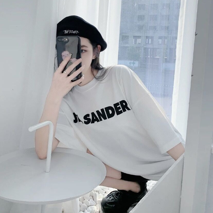 Letter Printing Cozy Drop Shoulder Tee Summer