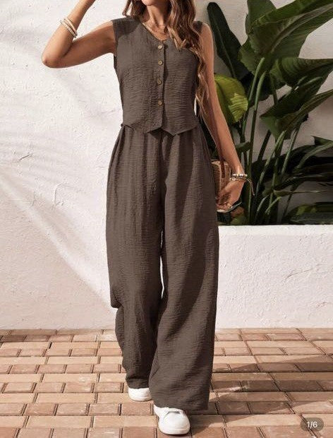 Linen Front Button Vest And Trousers