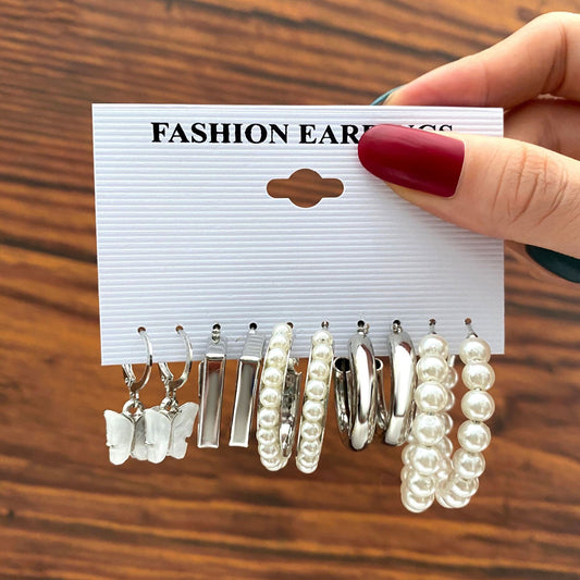 Pearl Ear Hoop Acrylic Butterfly Earrings Set