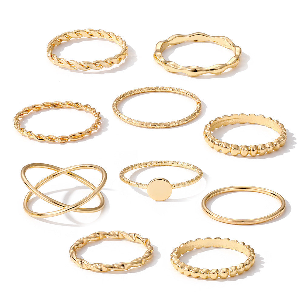 10pcs Knuckle Ring Set – Twist & Cross Design for Women