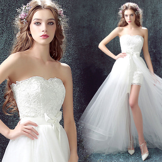 Detachable Mermaid Tulle Wedding Dress with Lace Appliqué