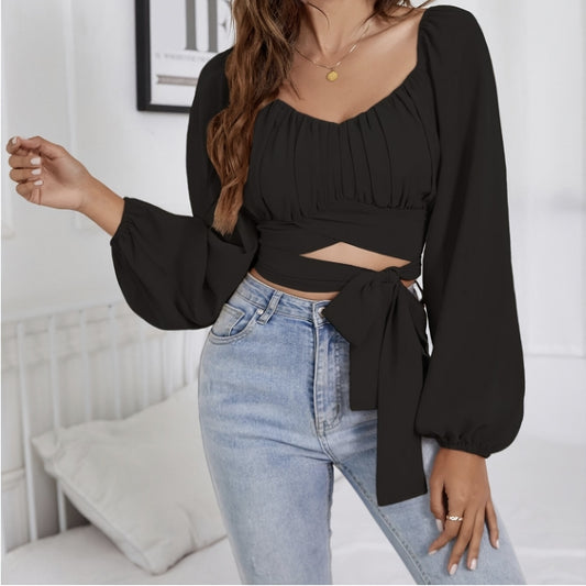Korean Style Bubble Sleeve Square Neck Shirt