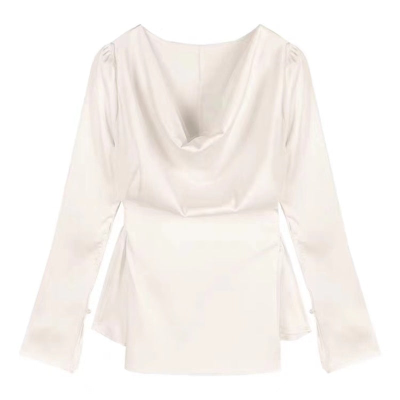 Long Bell Sleeve Elegant Satin Shirt
