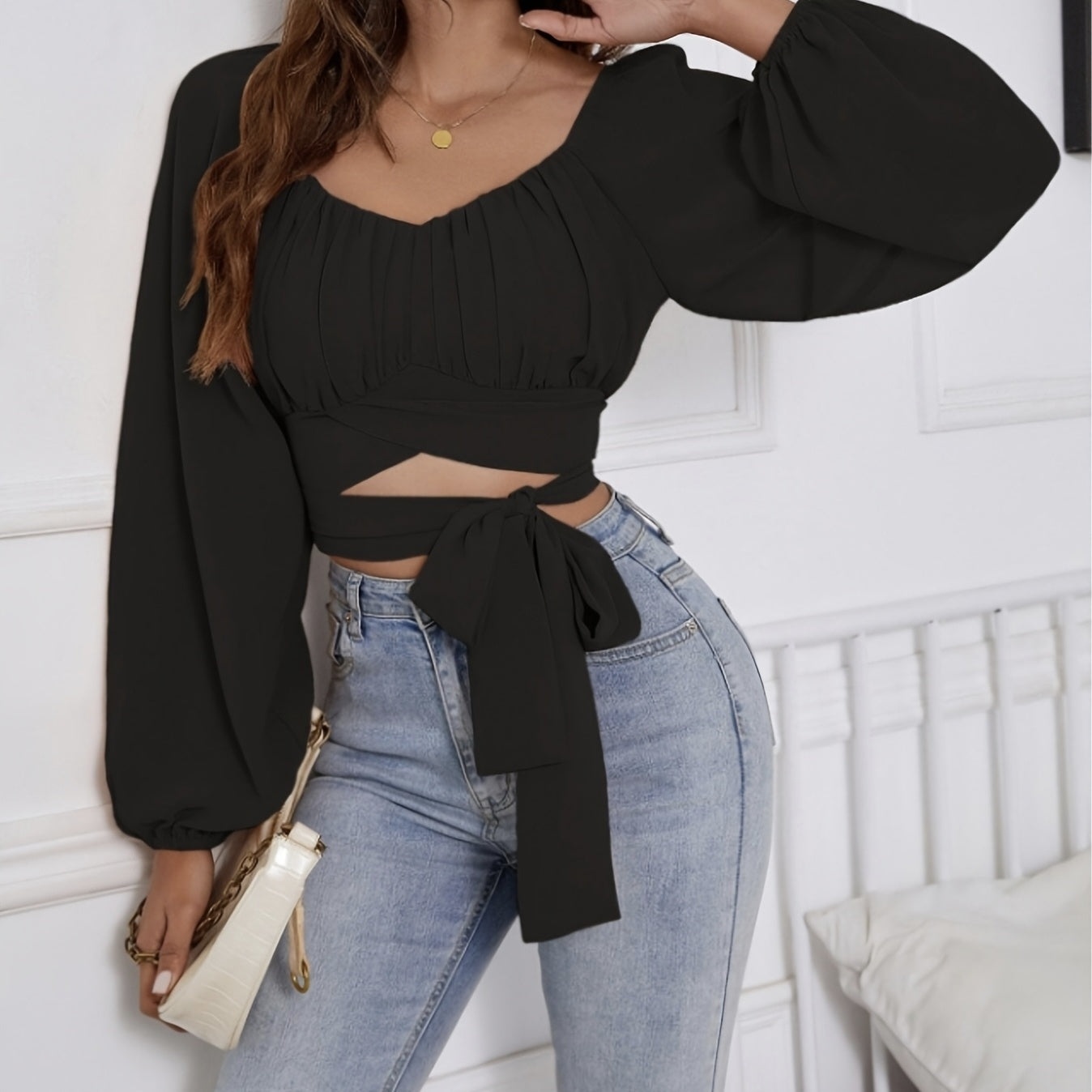 Korean Style Bubble Sleeve Square Neck Shirt