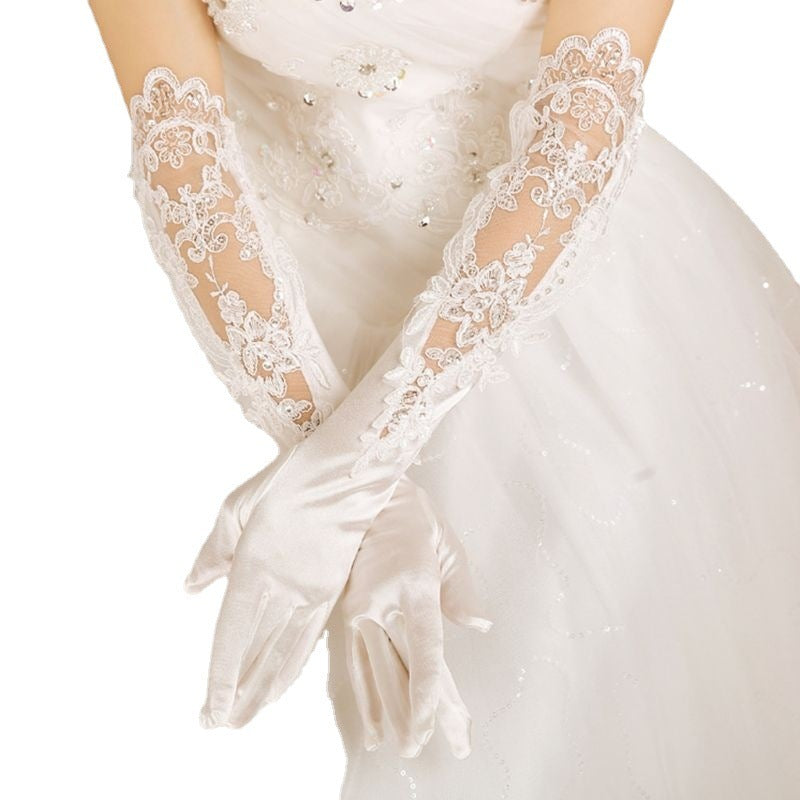 Bridal Satin Lace Embroidered Wedding Gloves