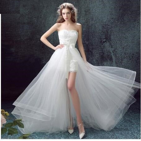 Detachable Mermaid Tulle Wedding Dress with Lace Appliqué