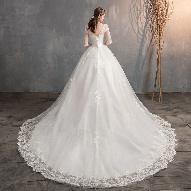 High Waist Deep V Neck Lace Wedding Dress