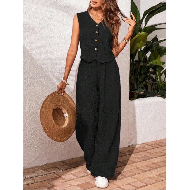 Linen Front Button Vest And Trousers