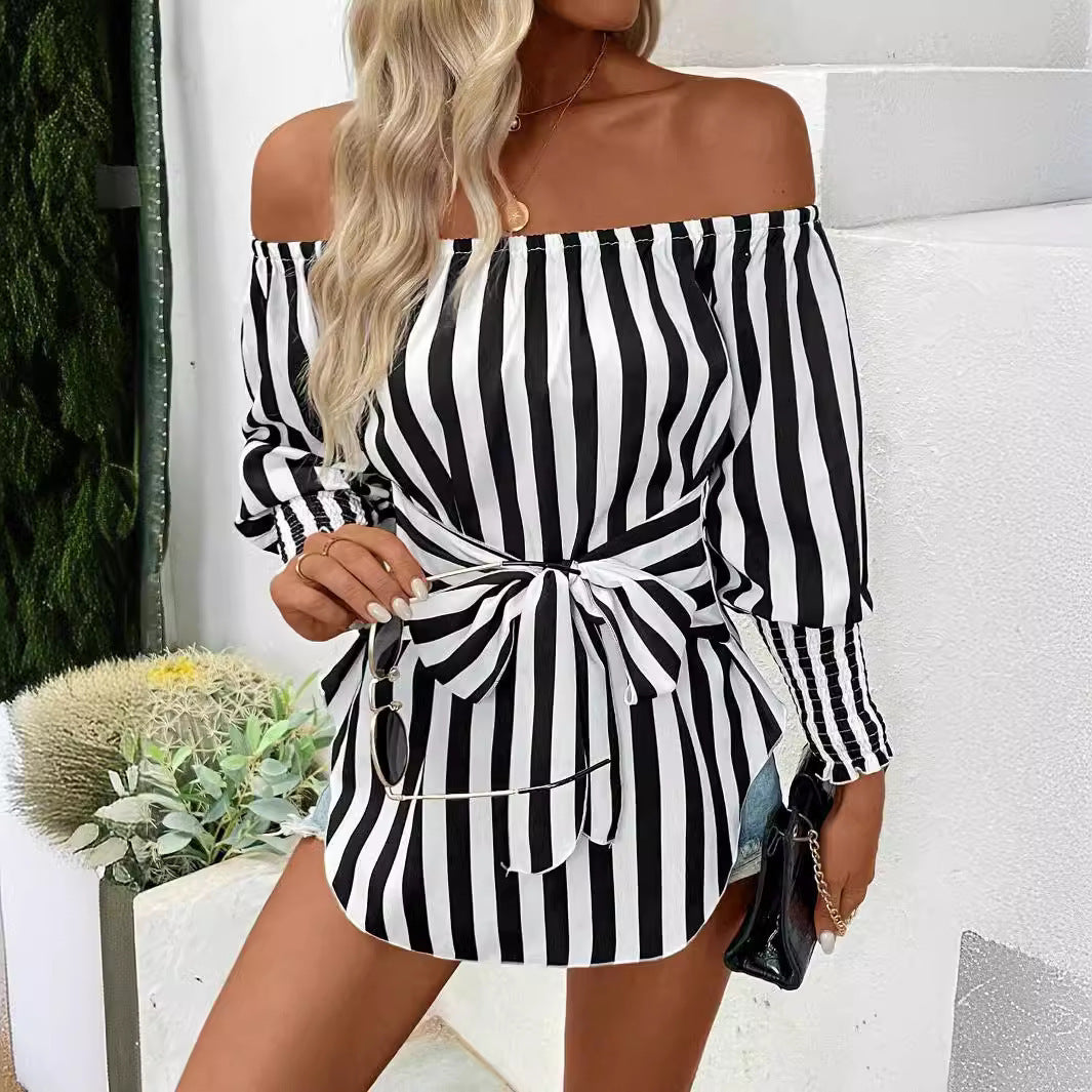 Bare Shoulder Lantern Sleeve Shirt