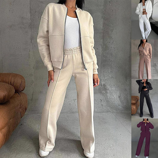 Sports Suits Zipper Jacket And Wide Leg Pants Two-piece Set